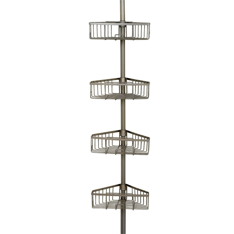 Zenna Home Satin Nickel Metal Tension Pole Shower Caddy with 4