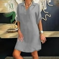 thumbnail image 2 of 3/4 Sleeve Dresses for Women Fashion Casual T Shirt Loose Solid Color V Neck Dress Sundress, 2 of 5