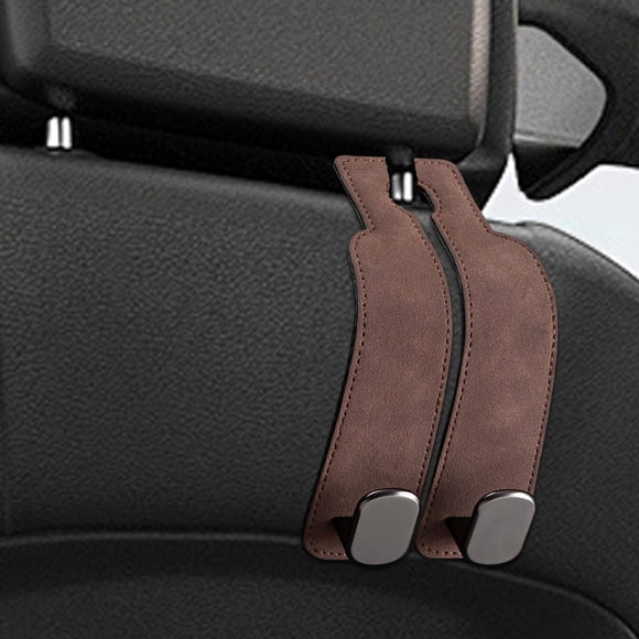Colaxi Crochet d'Appui-tête Générique, Crochet de Siège Auto, Crochet Multifonctionnel Caché pour Sièges Arrière de Voiture Double Crochet pour Sac à Main Marron