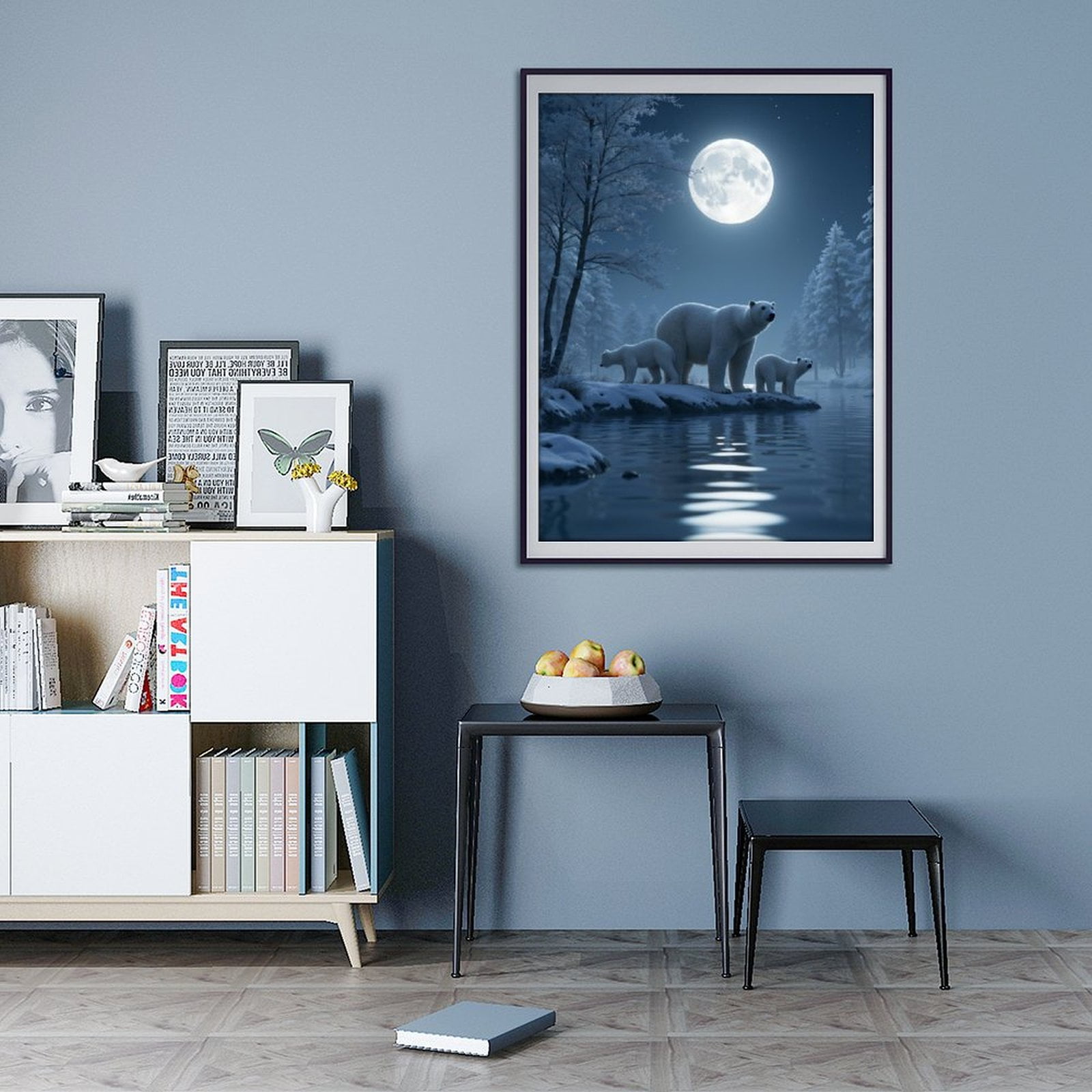 Diamond Art Kits for Adults - 5d Moonlit Polar Bear Family Diamond Painting for Adults, Diamond Art for Adults Beginners, Diamond Painting Kits for Adults for Home Wall Decor