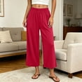 thumbnail image 2 of Women's Modal Wide Leg Cropped Pants, Spring Summer Loose Flowy Loungewear Trousers for Home & Outdoor Wear Wine M(M), 2 of 9