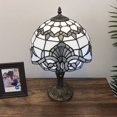 thumbnail image 4 of Tiffany Table Lamp White Stained Glass Baroque Style Lavender LED Bulb Included Bedroom Living Room Hotel Office Vintage 12"W*19"H, 4 of 6
