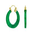 thumbnail image 2 of Bling Jewelry Womens Green Jade CZ Hoop Earrings 14K Gold Plated Sterling Silver, 2 of 4