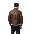 thumbnail image 5 of AOWOFS Chaqueta de piel sintética para hombre, color marrón, estilo bomber, ante de piel de oveja, cuello alto, 5 of 5