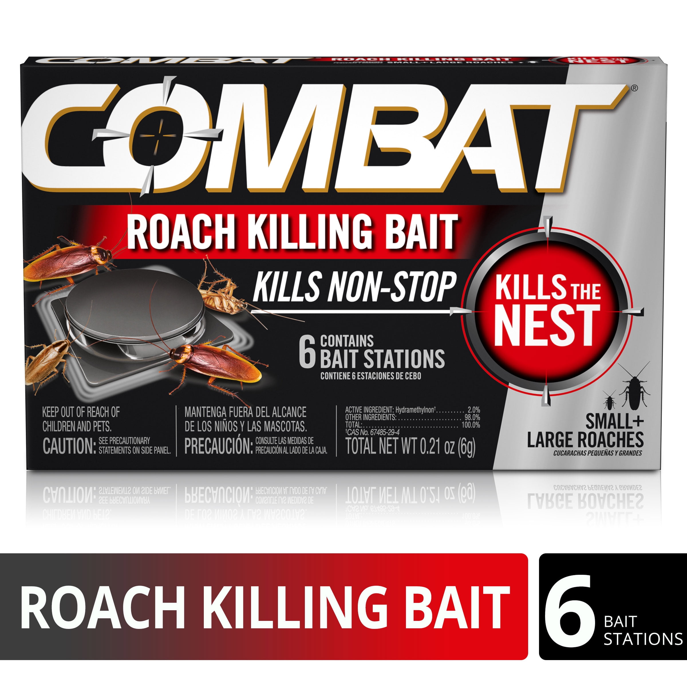 Combat Roach Killing Bait Stations, Small and Large Cockroaches, 6