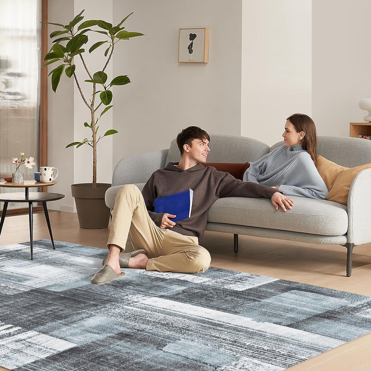 VK·LIVING Area Rugs Machine Washble Rug 8'x 10' Modern Decor Rug Thin Living Room Rug Non Slip Bedroom Rug Soft Low Pile Rug Lightweight Rug