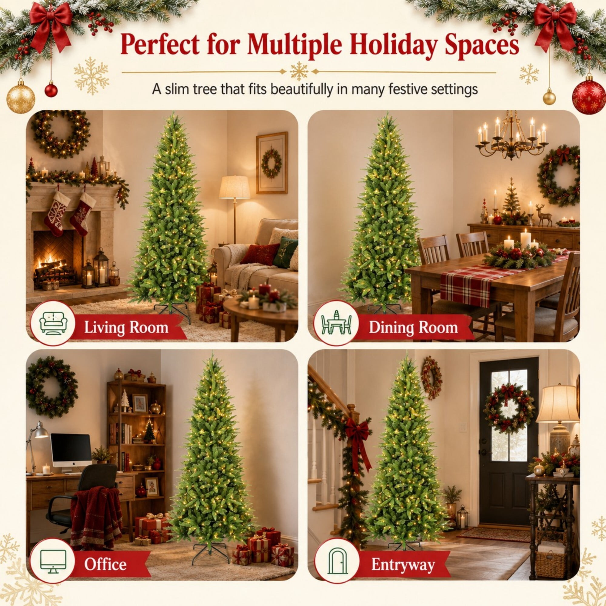 DEALTOPS 6 FT Pre-Lit Slim Christmas Tree with 300 Warm White LED Lights and 850 Realistic PE/PVC Tips
