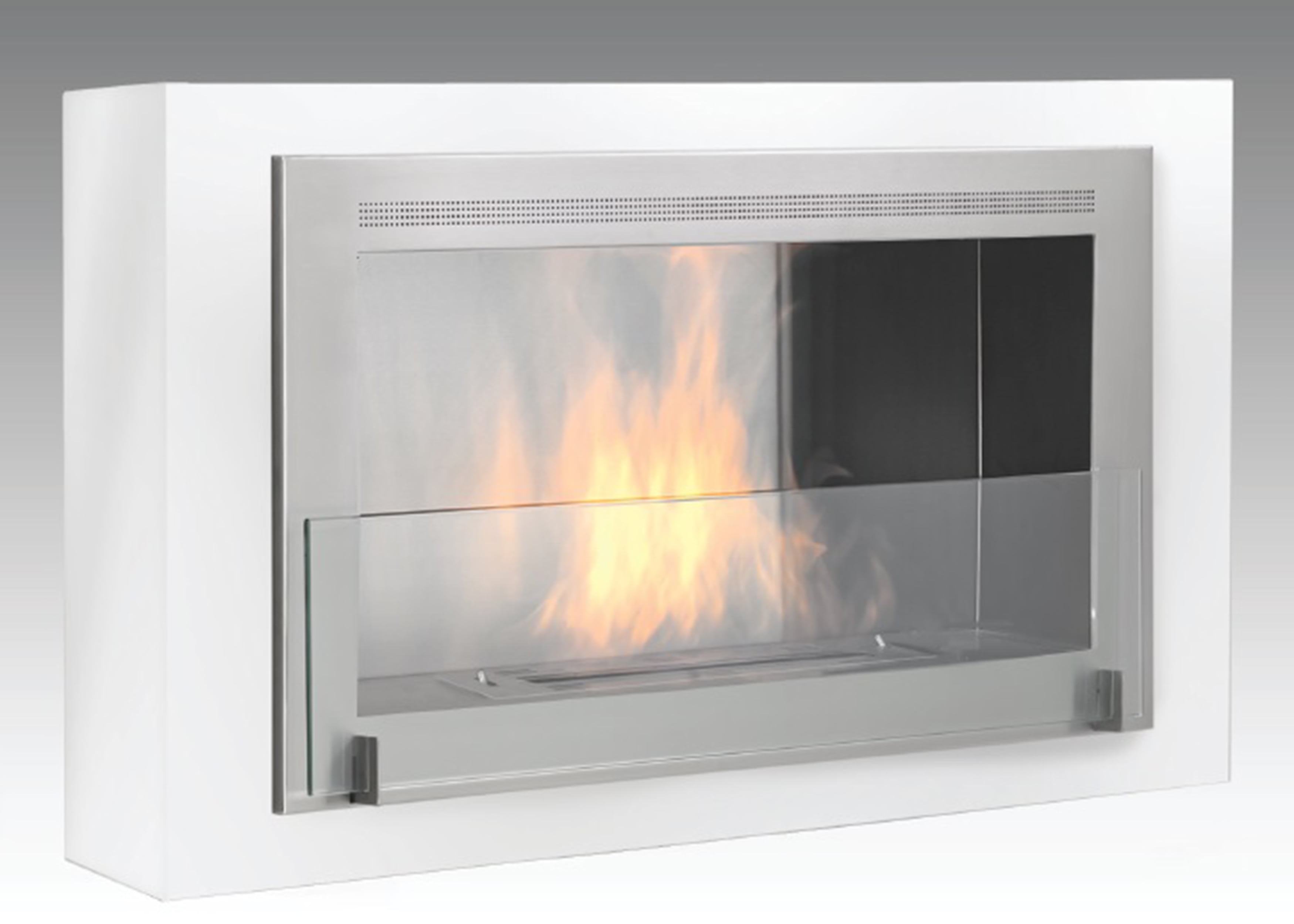 Montreal Wall Mounted Fireplace In Gloss White With Stainless