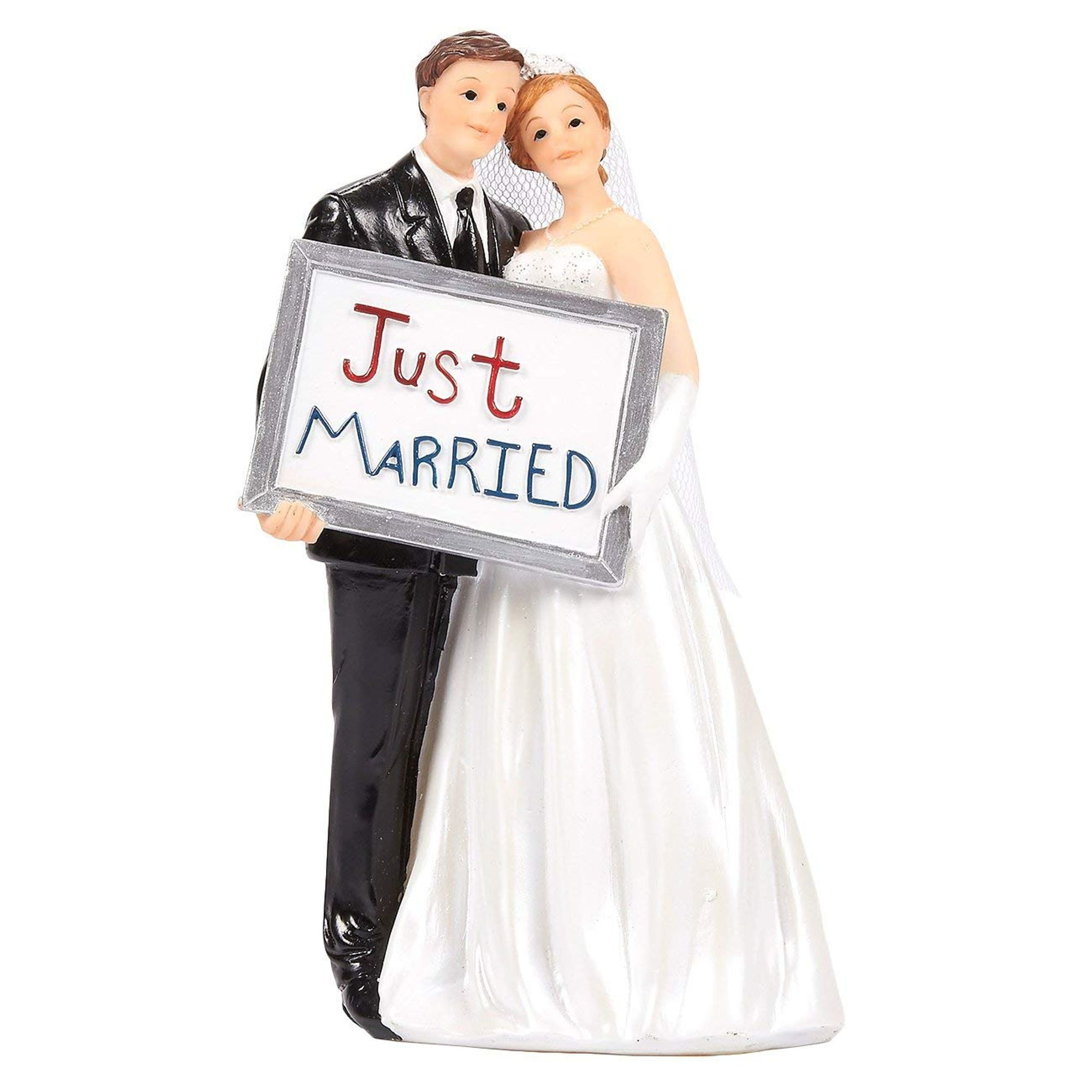 Wedding Cake Toppers Bride Groom Cake Topper Figurines Holding Just Married Board Fun Cake Topper For Wedding Decorations And Gifts 3 3 X 5 8 X 2 25 Inches Walmart Com Walmart Com