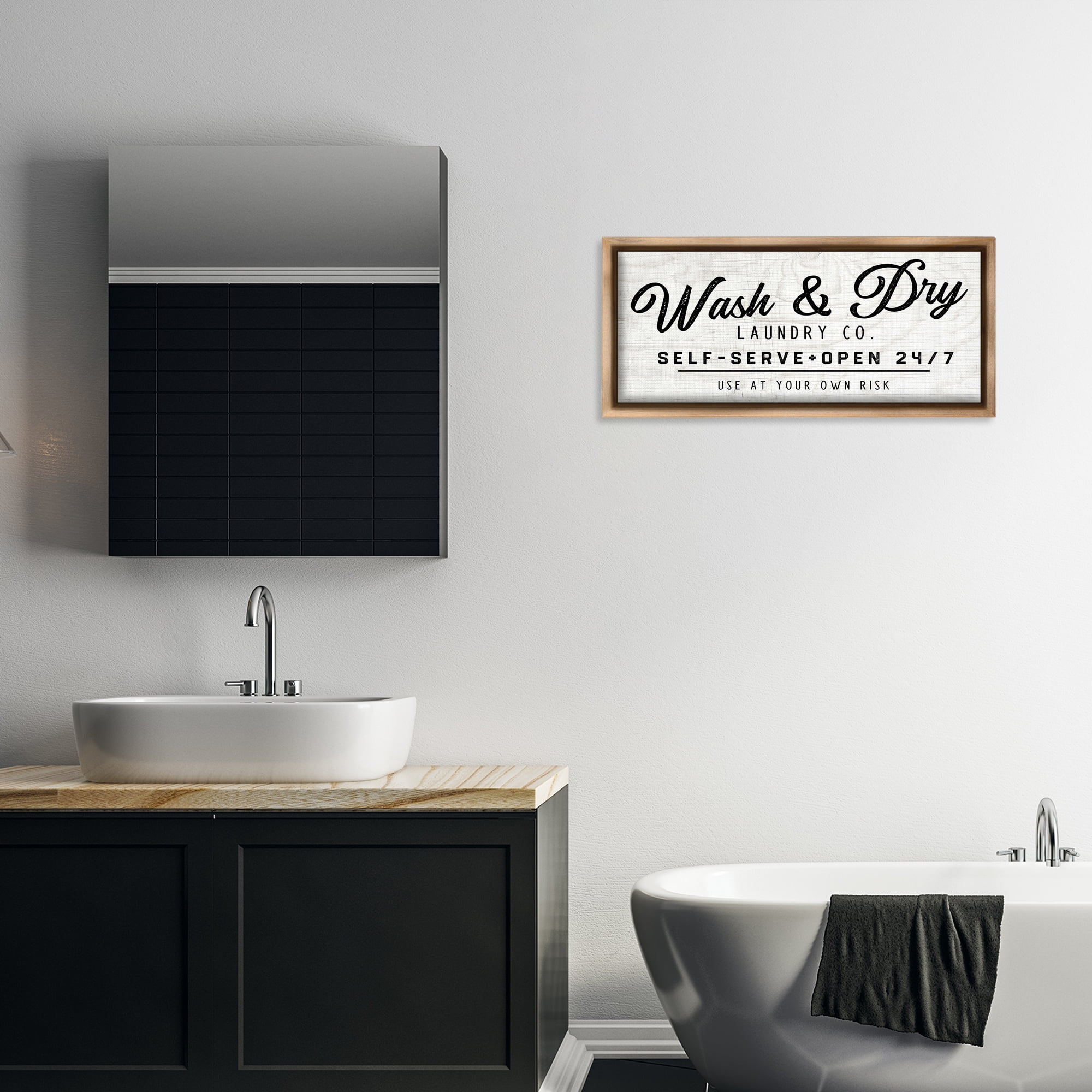 Stupell Industries Self Service Laundry Typography Painting Brown Floater Framed Art Print Wall Art, 31 x 14