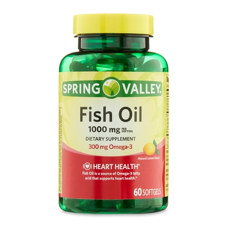 Spring Valley Omega-3 Fish Oil Soft Gels  Heart Health Dietary Supplement  1000 mg  60 Count