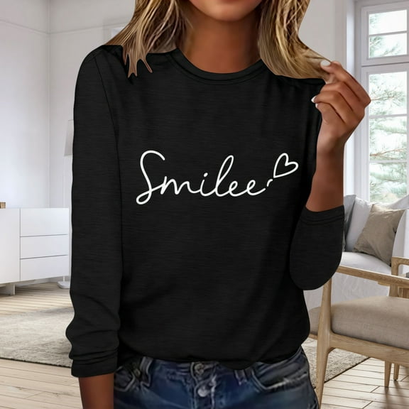 Zunfeo Women Long Sleeve Shirts Casual Cozy Loose Fall Tops Pullover Crew Neck Graphic Junior T Shirts
