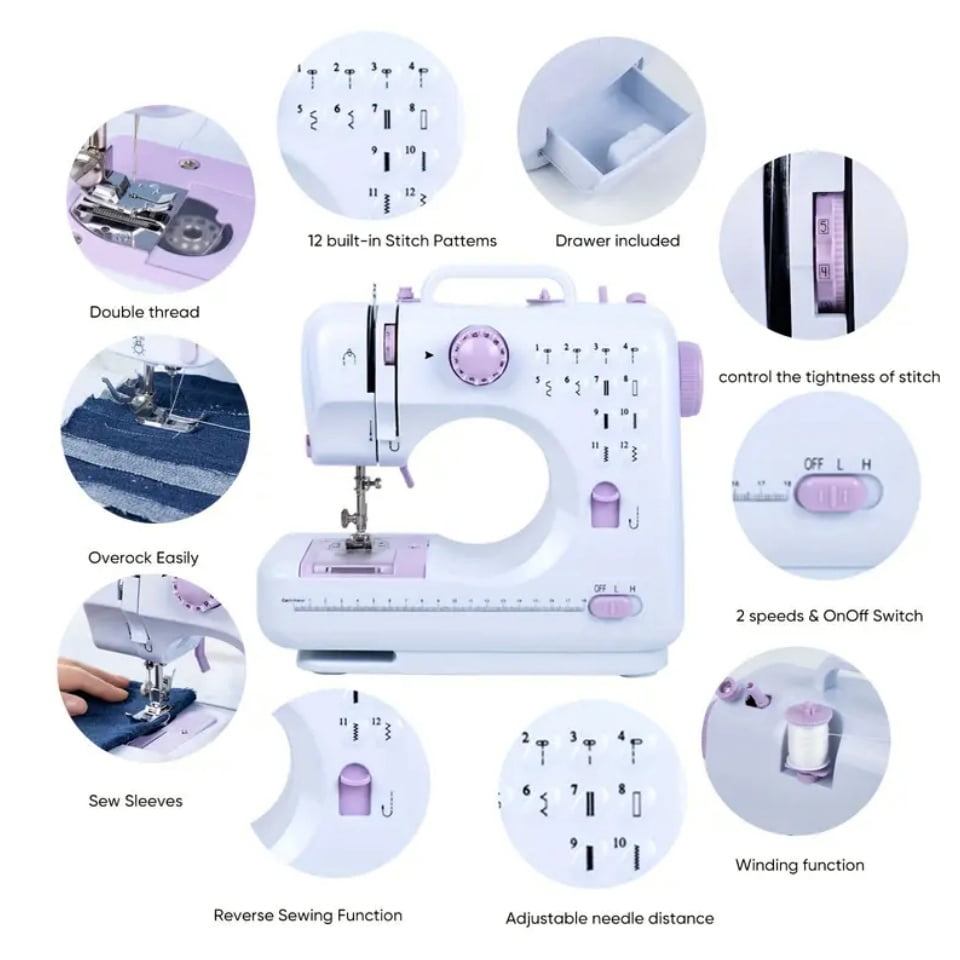Miserwe Mini Portable Electric Sewing Machine, 12 Built-In Stitches, With Foot Pedal Function, Suitable For Handcrafting, Clothing And Repair