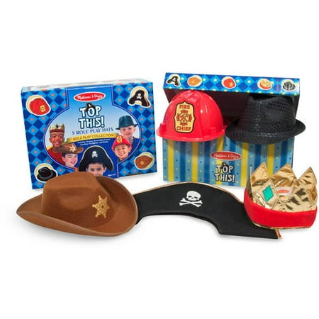 Melissa & Doug Top This! Dress-Up Hats Role Play Costume Collection - 5, Including Cowboy, Pirate
