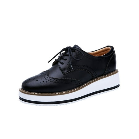 Hvyesh Women s Classic Oxfords Lace-up Shoes Thick Soled Leather Business Formal Dress Shoes Square Toe Walking Shoes