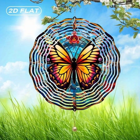 HELLOYOUNG 2D Flat Bohemian Metal Butterfly Wind Chimes, 10 Inch Colorful Garden Decor for Patio Indoor/Outdoor Wall Mount, Unique Housewarming Gift