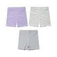 thumbnail image 3 of iixpin Kids Girls 3 Pack Ice Silk Shorts Dance Bike Shorts Gymnastics Yoga Athletic Bottom Safety Shorts Under Dress Gray&White&Purple 2-3, 3 of 6