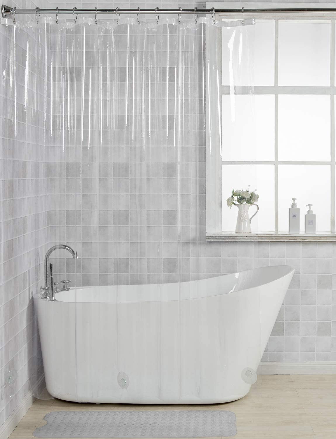 Details about   AmazerBath 12 Gauge Heavy Duty Crystal Clear Thick Shower Curtain Liner with Hea 