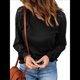 thumbnail image 2 of Camiseta de Larga con Cuello Redondo para Mujer, Otoño-Invierno, con Costuras de Gofre y Encaje, Ajustada Negro S, 2 of 7