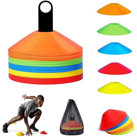 Markierungshütchen ,50 Stück Hütchenfür Das Hütchen Training Im Fussball, Hockey, Handball Oder Trainingshilfe Für Koordination,Kommt Mit Ständer, Netztasche, Insgesamt 5 Farben.