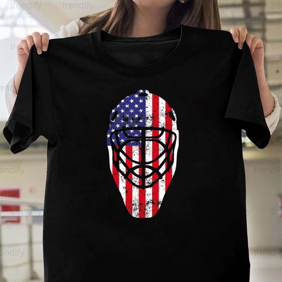 Vintage Hockey Goalie Mask American Flag 4th of July Art, H9969 Unisex T-Shirt, Up to 5XL Available