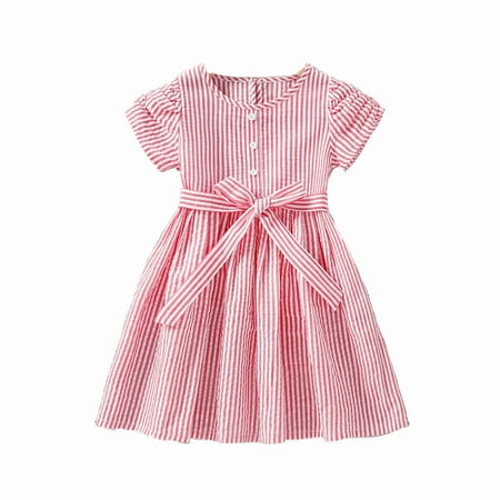 

ZHAGHMIN Flower Girl Dresses for Girls 7-16 Summer Toddler Girls Stripe Dress Short Sleeve Dresses Striped Bowknot Waistband Dress for Girls 1 To 7 Years Baby Birthday Dress 1 Year Girl Dress for Gi