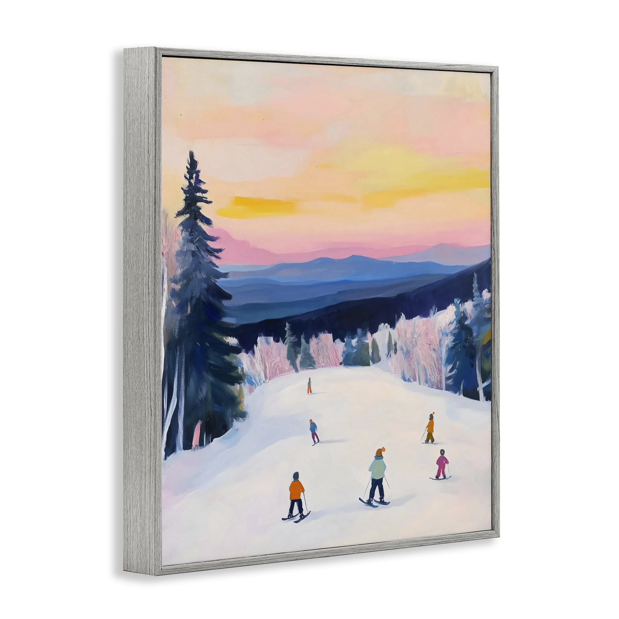 Stupell Industries Snowy Mountain Skiers at Sunset Gray Framed Giclee Art, design by The Prints Vibe