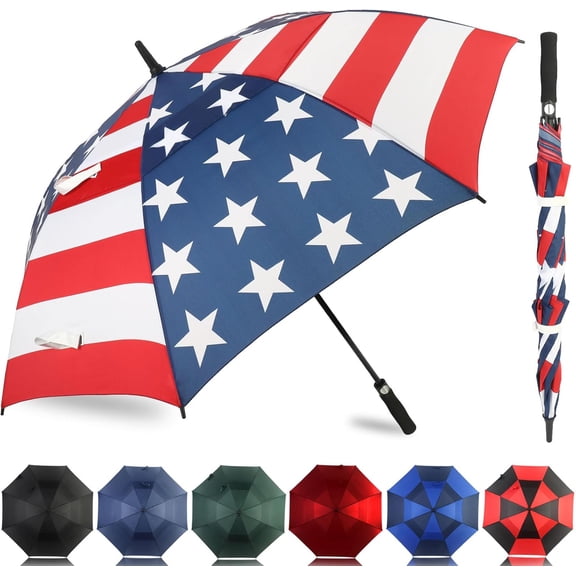 Automatic Open Golf Umbrella 54/62/68/72 Inch, Extra Large Windproof Vented Double Canopy Stick Umbrella, 210T Pongee Waterproof SPF 50 , Fiberglass Ribs Steel Shaft, EVA Grip for Golf & Commute