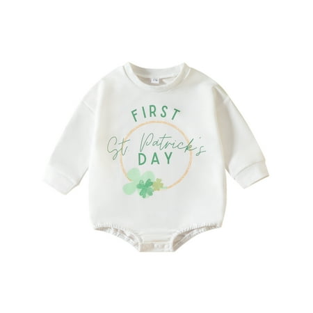 

Avamo Baby Bodysuit Long Sleeve Jumpsuit Crew Neck Romper Home Loose Playsuit Cute One Piece White 60cm