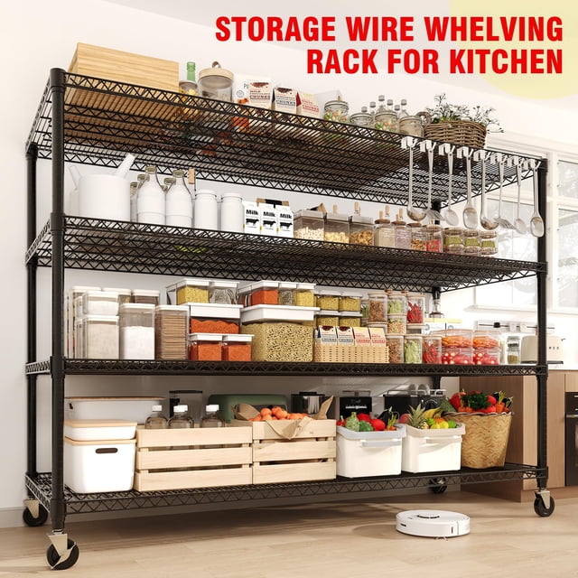 EDTara Adjustable Heavy Duty Storage Shelving, Metal Wire Shelves with Wheels and Feet, Large Organizer Rack for Garage, Pantry, and Commercial Spaces