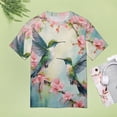 thumbnail image 4 of Flower Hummingbird Womens Tops Women's Fashion Casual Short Sleeve Flower Print Round Neck Pullover Top Blouse, 4 of 6