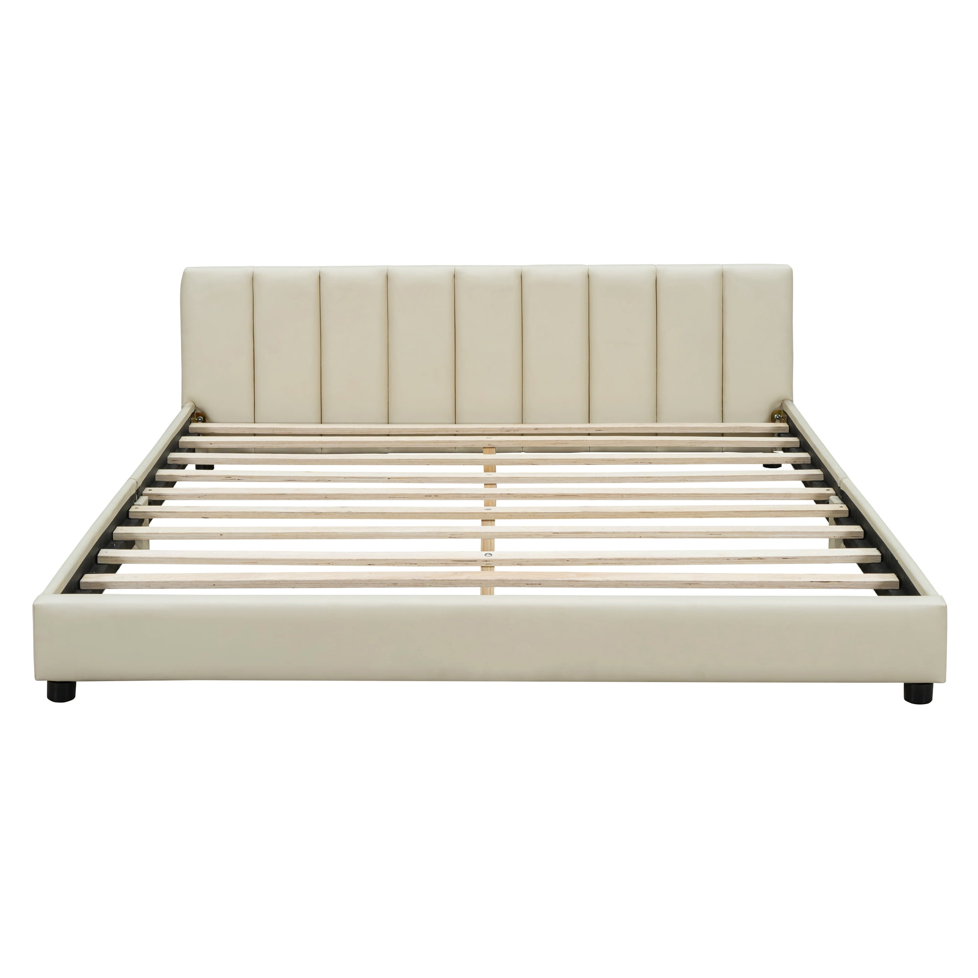 Harper & Bright Designs Wooden Mother Bed Frame Queen and Twin XL Size Daybed, PU Leather Upholstered Grounded Platform Bed, Beige