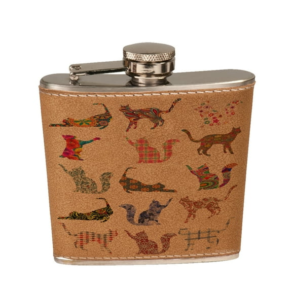 KuzmarK 6 oz. Leather Pocket Hip Liquor Flask - Kitty Cat