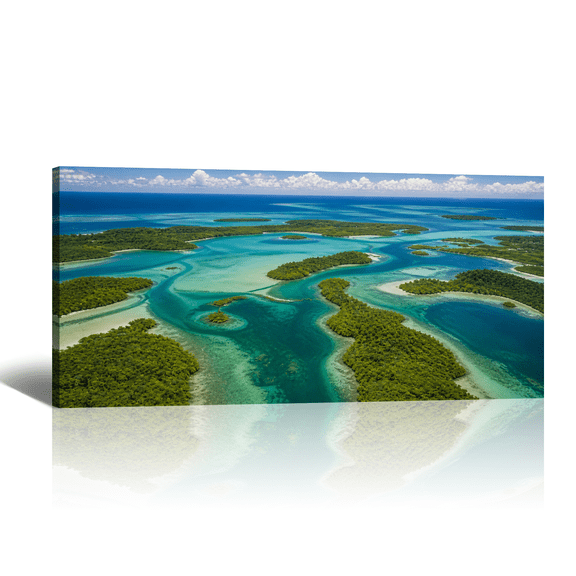 Ocean River Canvas Wall Art Turquoise Seaside Scenery Picture Prints, Large Natural Landscape Artwork Paintings for Living Room Bedroom Apartment Home Wall Decor