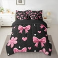 thumbnail image 2 of Feelyou Kawaii Ribbon Bow Bedding Comforter Set 7pcs for Girl, Fairy Tale Princess King Bedding Sets, Cartoon Bow Black Pink Reversible Bed Sheets, Ultra Soft Bedroom Decor, 2 of 7