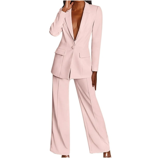 Womens Clothes Clearancewomen'S Long Sleeve Solid Suit Pants Casual Elegant Business  Suit Sets Two-Piece Suit Pink Xl 