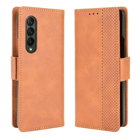 Dteck Wallet Case for Samsung Galaxy Z Fold4 5G 2022,Premium PU Leather ID Credit Card Slots Magnetic Closure Folio Flip Purse Protective Phone Case,Brown