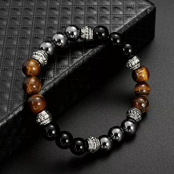 GKNET Women Men Magnetic Healing Tiger Eye Arthritis Hematite Bracelet Beaded Bangle