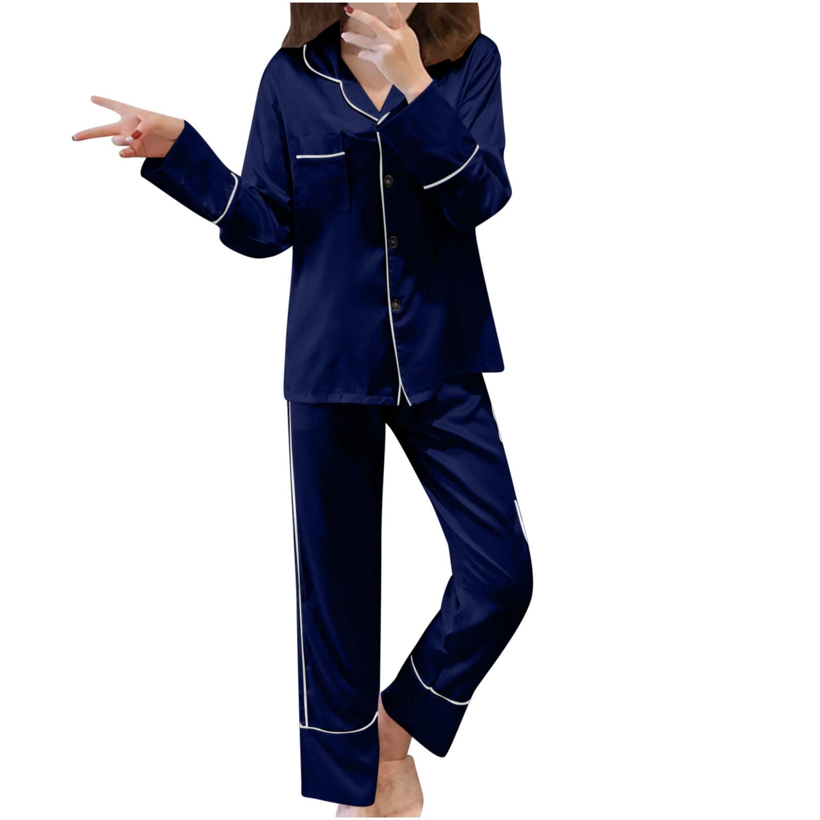 FAIWAD Women Pajama Sets 2 Piece Nightwear Long Sleeve Sleepwear and Long Pants Loungewear Set with Pocket
