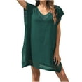 thumbnail image 2 of Qzwdhjm Swimsuits Coverups for Women Cap Sleeve Mini Dress Coverup Hollow Out V Neck Beach Cover Up with Slit Side for Swimpool Party, 2 of 6