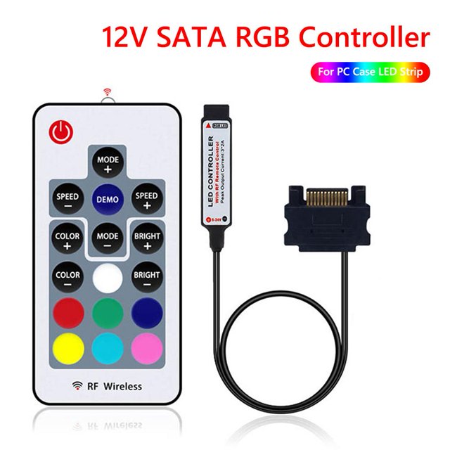 Controlador RGB SATA de 12V, control remoto RF para carcasa, tira LED, PC