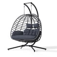 thumbnail image 4 of Double Egg Swing Chair with Stand, Outdoor Patio 2 Person Hanging Wicker Hammock Chairs with Cushion for Indoor Bedroom, Lawn, Garden-Grey, 4 of 6
