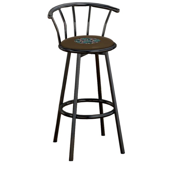 The Furniture King Bar Stool Black Metal with an Outdoor Adventure Themed Decal (Fishing Aqua - Brown)