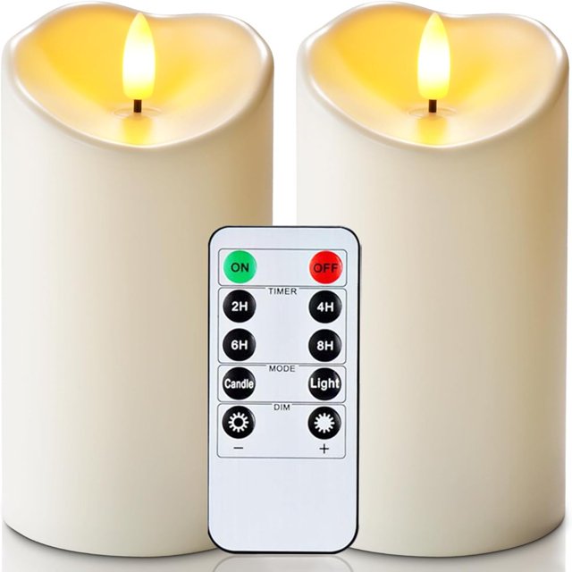 HLONK 6”x3” Outdoor Waterproof Flameless Candles LED Candles Battery Operated Candles with Remote and Timers Electric Fake Plastic Pillar Candles Ivory White Set of 2