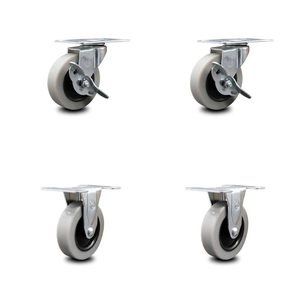 242 lb Capacity 2 Pieces Swivel castors with 3-inch TPR Swivel castors Brake-Mounted top Plate 242 lb Capacity 2 Pieces Swivel castors with 3-inch TPR Swivel castors Brake-Mounted top Plate