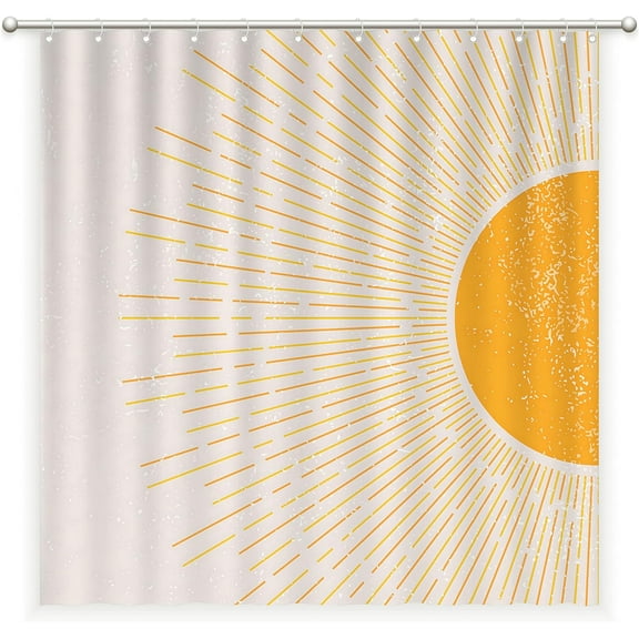 Boho Sun Shower Curtain Vintage Sunrise Sunset Shower Curtain Sets Bohemian Mid Century Modern Bath Curtain Bathroom Decor Abstract Minimalist Waterproof Shower Curtain with Hooks 72x72 Inch