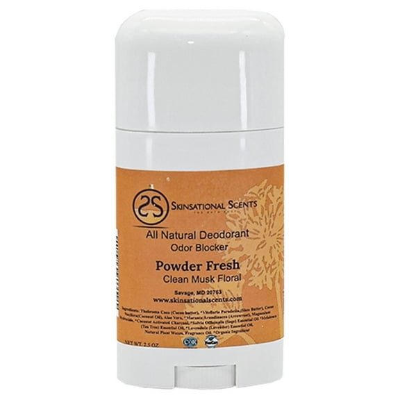 Skinsational Scent All-Natural Solid Deodorant No Baking Soda No Aluminum for men and women: Powder Fresh