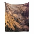 thumbnail image 1 of Mystic Soft Flannel Fleece Throw Blanket, Sunrise over a Foggy Mystic Forest Summer Morning Time Wildlife Scenic Picture, Cozy Plush for Indoor and Outdoor Use, 70" x 90", Yellow Brown, by Ambesonne, 1 of 5