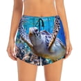 thumbnail image 2 of Gukieu Sea Turtle Swims Print Women's Sports Shorts with Drawstring Elastic Waistband for Running, Yoga, Fitness-Large, 2 of 7