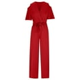 thumbnail image 3 of Ladies Cold Shoulder Jumpsuit Elegant Sexy V Neck Romper Ruffle Sleeve Wide Leg Dungarees High Waist Summer Overalls Party Wedding Work Playsuit, 3 of 5